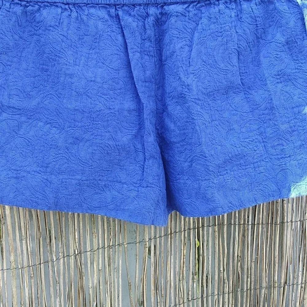 J. Crew Textured Blue Boardwalk Shorts - Elastic Waistband - 2